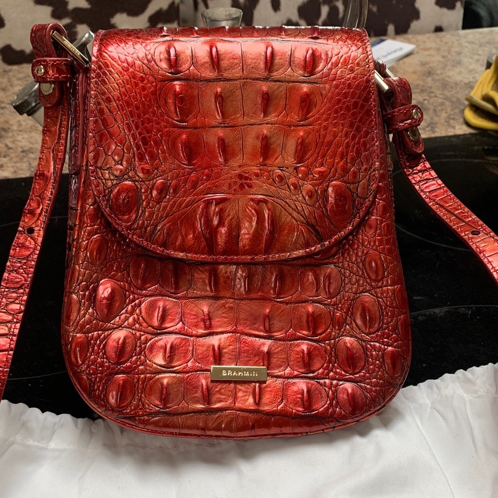 Brahmin Shiny Red Croc-Embossed Crossbody Bag